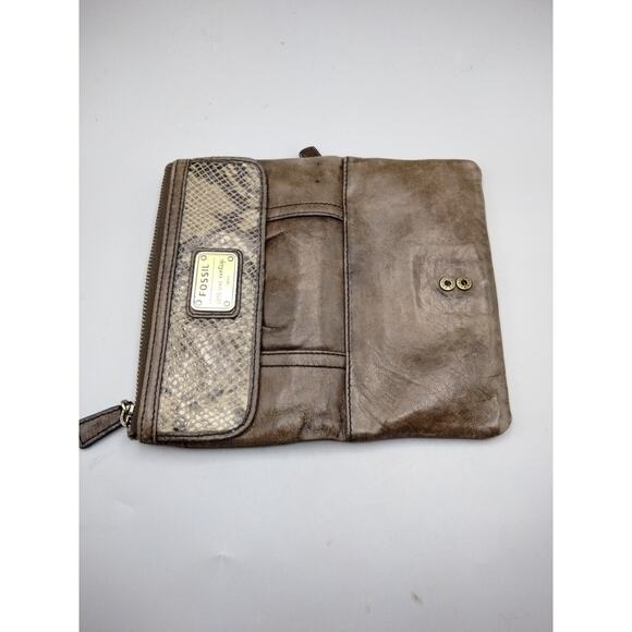 Fossil Long Live Vintage 1954 Wallet Lamb Hide Leather Brown Bi-fold Top Zip - Picture 4 of 8